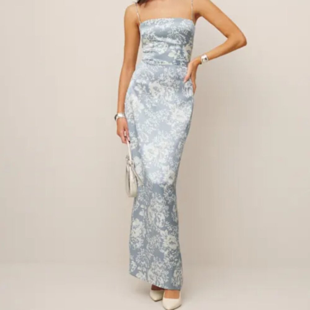 Reformation Frankie Silk Dress - Size 2 - Blue & White pattern